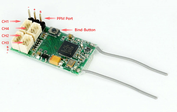 Miniempfänger - 4-Kanal MIT PPM Port DSM2/DSMX JR